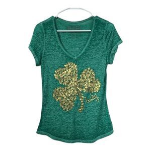 Rocker Girl Lucky Gold Shamrock ☘️ Tee St Patrick's Day M 7/9 Cute Green T-Shirt